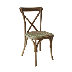 Restaurant dining wood grain plastic k/d resin cross back chair ratten seat