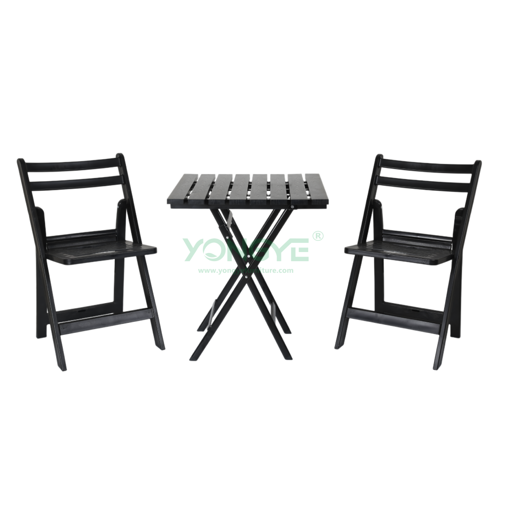 Outdoor indoor waterproof patio balcony resin table and slat back seat folding chair set